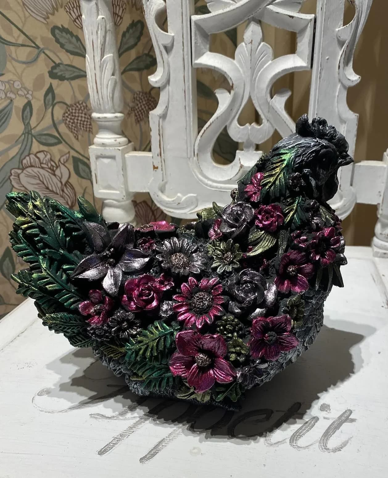Floral Chicken Sculpture